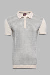 Slim Fit Cream Plaid Knitted Polo Zip-Neck T-Shirt — Wessi