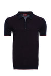 Slim Fit Dark Navy Plaid Knitted Polo Zip-Neck T-Shirt — Wessi