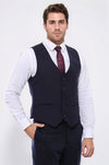 Dark Blue Slim Fit Dot Patterned V-Neck Waistcoat – Wessi