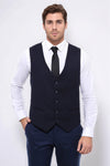 Navy Blue Slim Fit Patterned V-Neck Waistcoat – Wessi