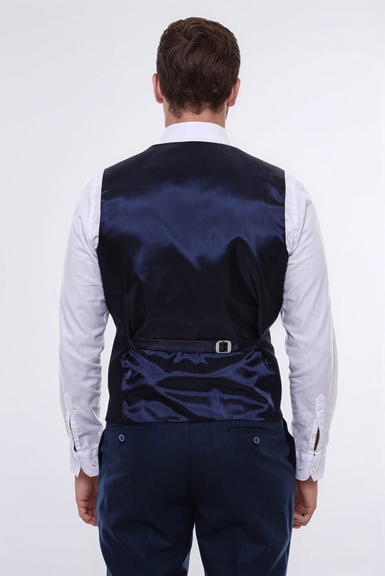 Navy Blue Slim Fit Patterned V-Neck Waistcoat – Wessi