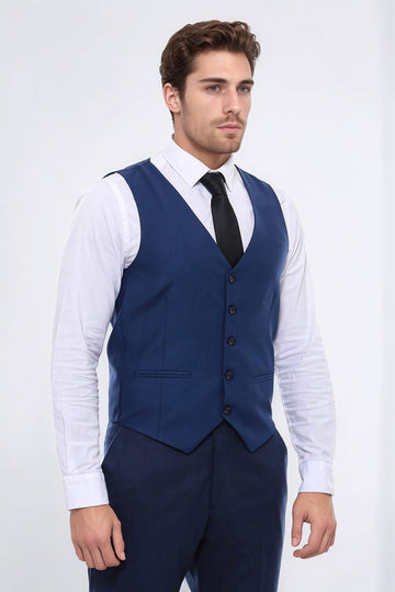 Sky Blue Slim Fit Plain V-Neck Waistcoat – Wessi