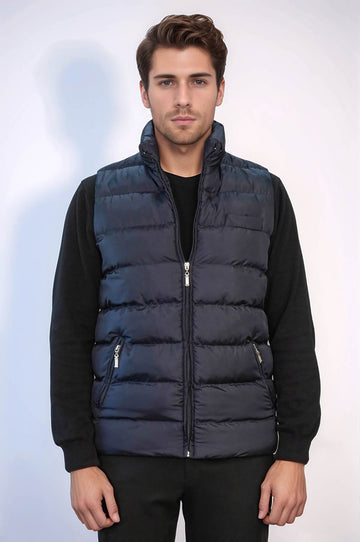 Navy Blue Slim Fit Quilted Down Vest | Wessi