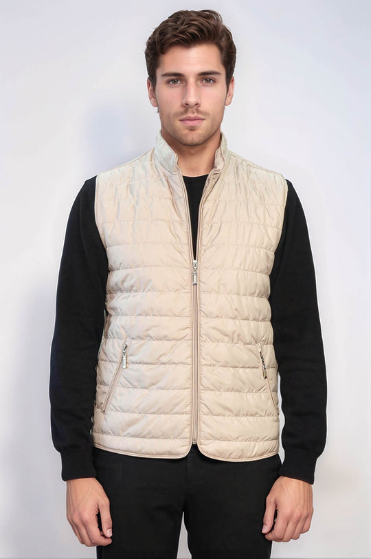 Cream Slim Fit Quilted Sleeveless Down Vest | Wessi