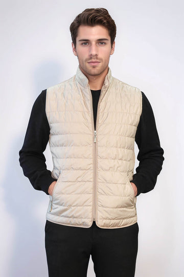 Cream Slim Fit Quilted Sleeveless Down Vest | Wessi