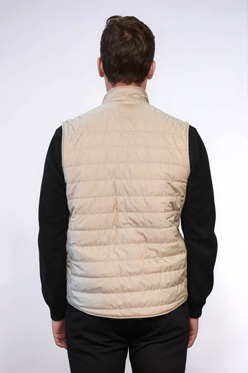 Cream Slim Fit Quilted Sleeveless Down Vest | Wessi