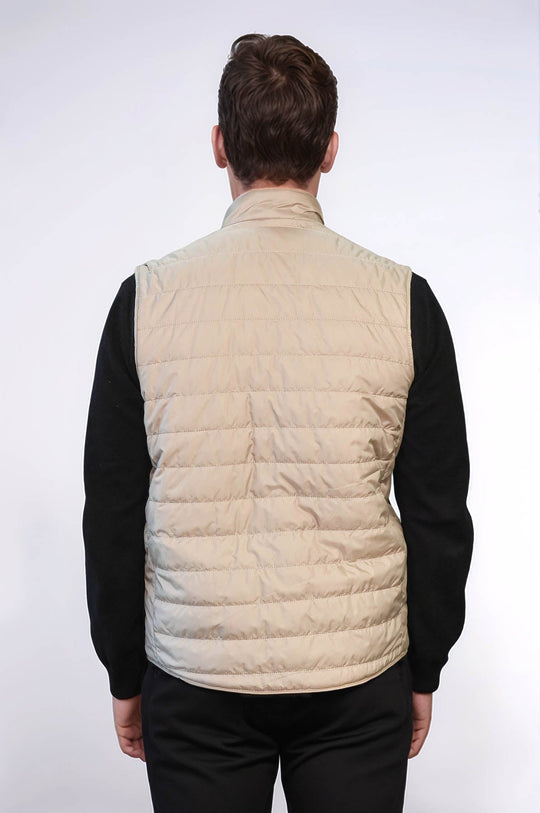 Cream Slim Fit Quilted Sleeveless Down Vest | Wessi