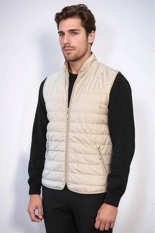 Cream Slim Fit Quilted Sleeveless Down Vest | Wessi