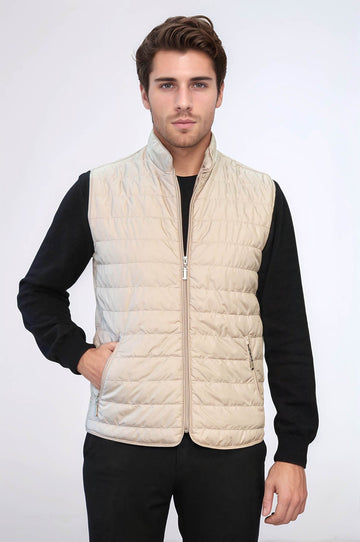 Cream Slim Fit Quilted Sleeveless Down Vest | Wessi