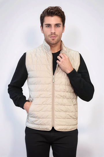 Cream Slim Fit Quilted Sleeveless Down Vest | Wessi