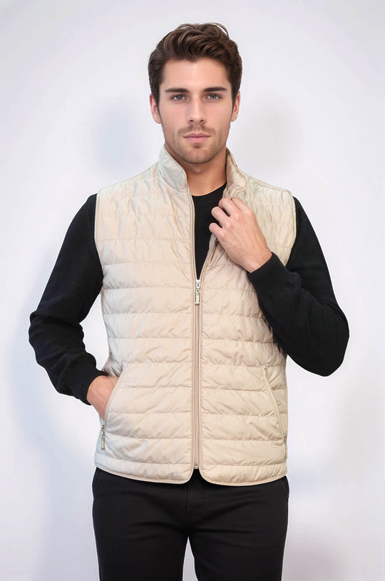 Cream Slim Fit Quilted Sleeveless Down Vest | Wessi
