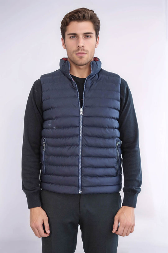 Navy Blue Reversible Slim Fit Quilted Gilet – Wessi