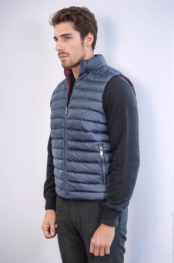 Navy Blue Slim Fit Reversible Puffer Down Vest | Wessi