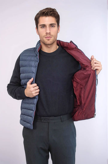 Navy Blue Slim Fit Reversible Puffer Down Vest | Wessi