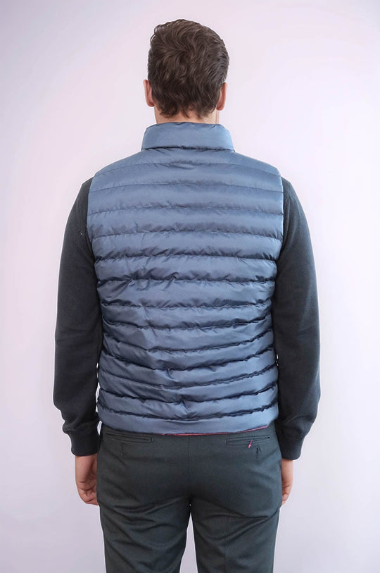 Navy Blue Slim Fit Reversible Puffer Down Vest | Wessi