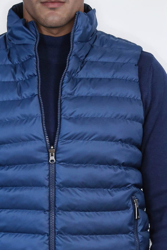 Navy Blue Slim Fit Reversible Quilted Puffer Down Vest | Wessi