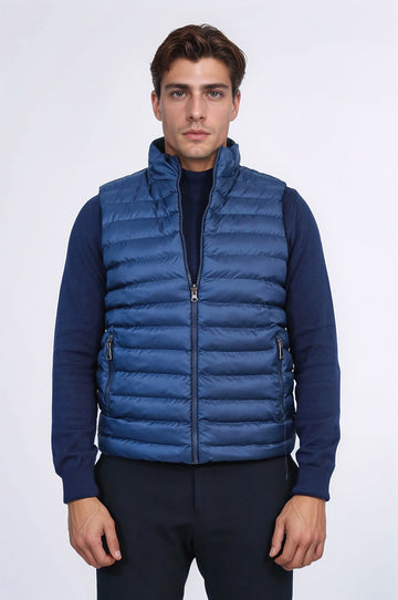 Navy Blue Slim Fit Reversible Quilted Puffer Down Vest | Wessi