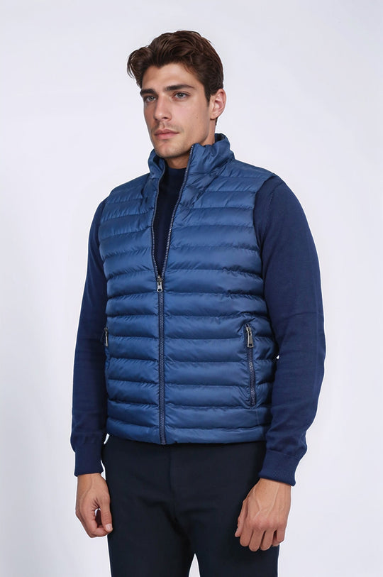 Navy Blue Slim Fit Reversible Quilted Puffer Down Vest | Wessi