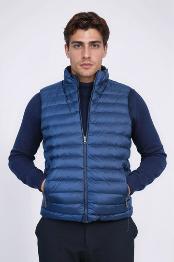 Navy Blue Slim Fit Reversible Quilted Puffer Down Vest | Wessi