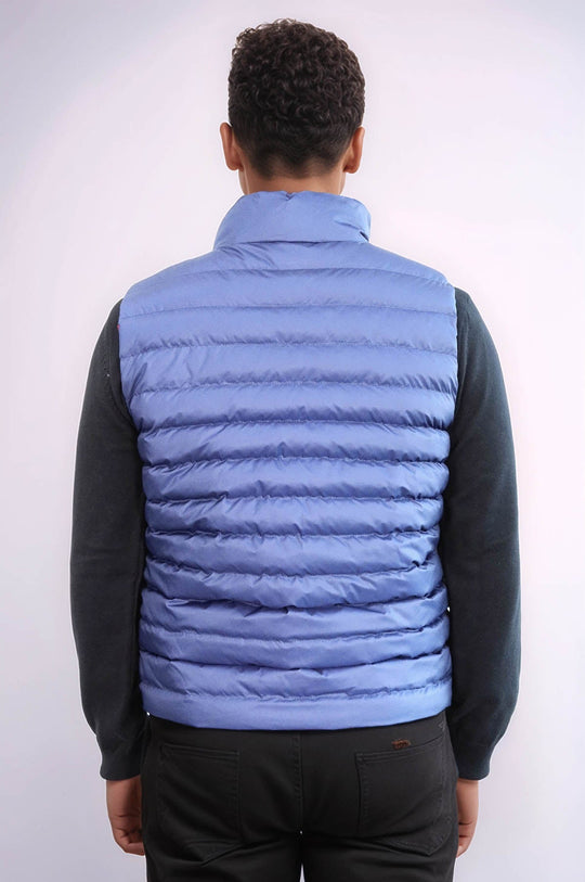 Indigo Blue Slim Fit Reversible Quilted Standing Collar Vest – Wessi