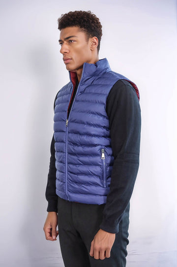 Indigo Blue Slim Fit Reversible Quilted Standing Collar Vest – Wessi