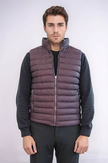 Brown Slim Fit Reversible Quilted Puffer Down Vest | Wessi