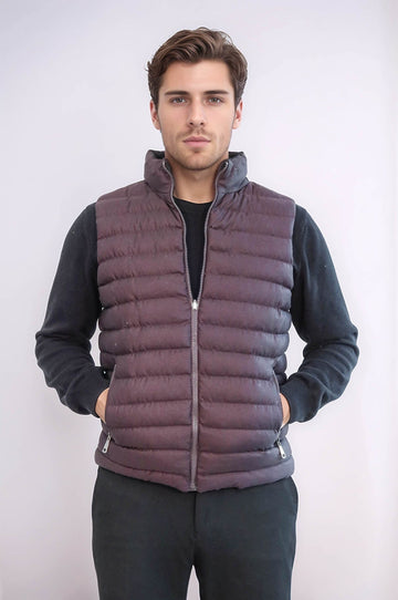 Brown Slim Fit Reversible Quilted Puffer Down Vest | Wessi