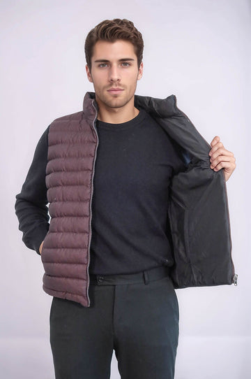Brown Slim Fit Reversible Quilted Puffer Down Vest | Wessi