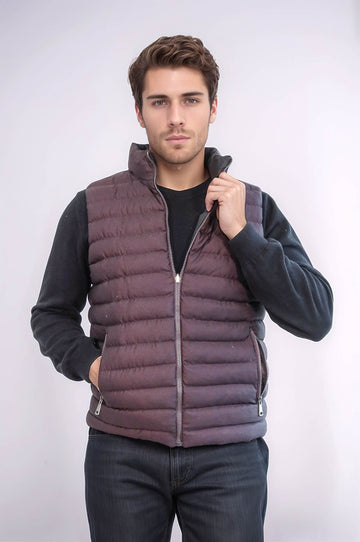 Brown Slim Fit Reversible Quilted Puffer Down Vest | Wessi