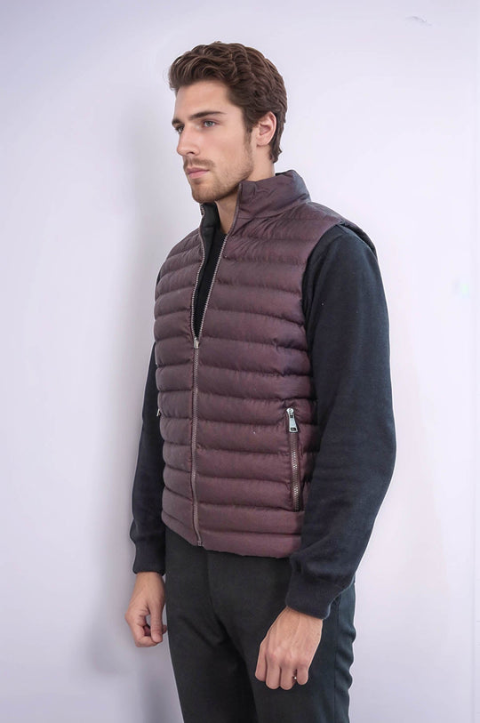 Brown Slim Fit Reversible Quilted Puffer Down Vest | Wessi