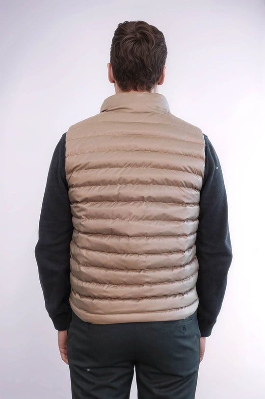 Tan Slim Fit Reversible Quilted Puffer Down Vest | Wessi