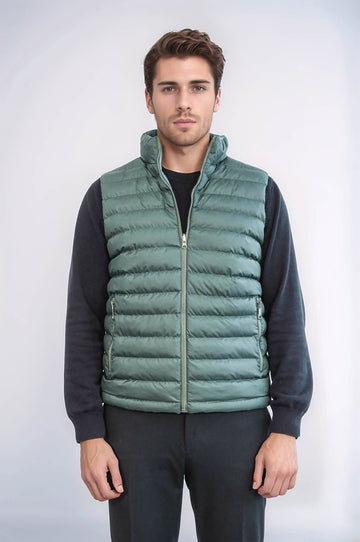 Oil Green Slim Fit Reversible Quilted Puffer Down Vest | Wessi