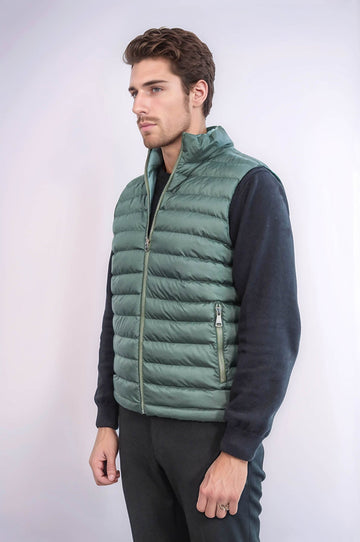 Oil Green Slim Fit Reversible Quilted Puffer Down Vest | Wessi