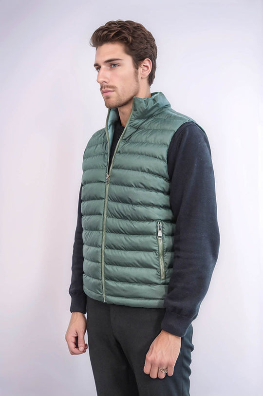 Oil Green Slim Fit Reversible Quilted Puffer Down Vest | Wessi