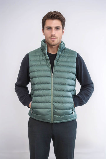 Oil Green Slim Fit Reversible Quilted Puffer Down Vest | Wessi