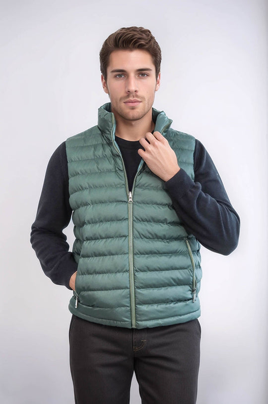 Oil Green Slim Fit Reversible Quilted Puffer Down Vest | Wessi