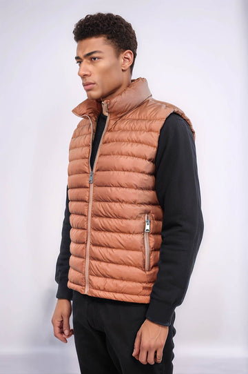 Brown Slim Fit Quilted Puffer Down Vest | Wessi
