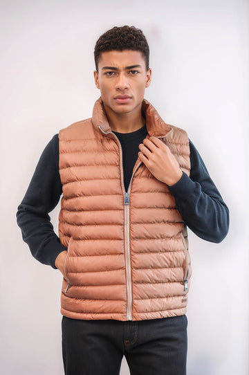 Brown Slim Fit Quilted Puffer Down Vest | Wessi