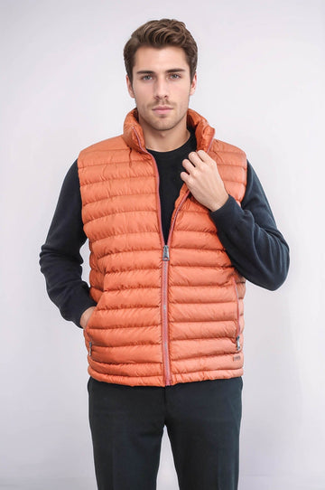 Tan Slim Fit Quilted Puffer Down Vest | Wessi