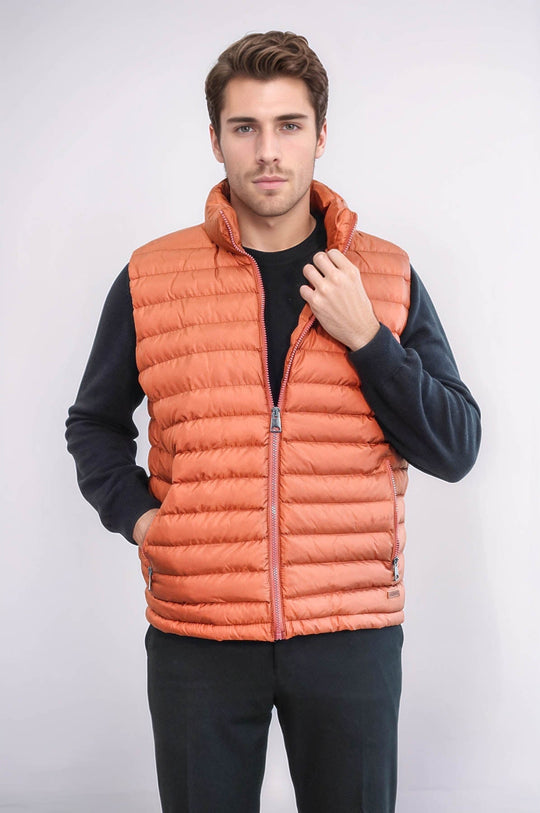 Tan Slim Fit Quilted Puffer Down Vest | Wessi
