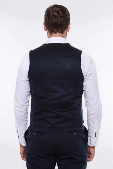 Navy Blue Plain 8-Button V-Neck Slim Fit Waistcoat – Wessi