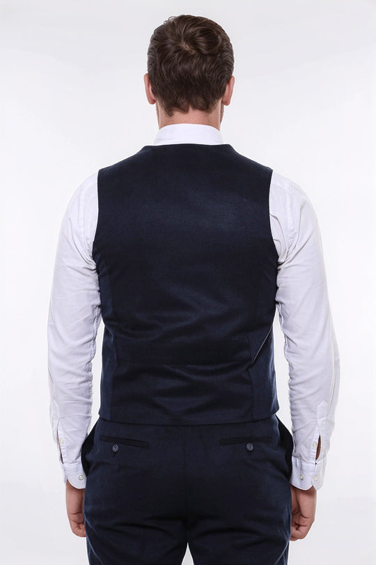 Navy Blue Plain 8-Button V-Neck Slim Fit Waistcoat – Wessi