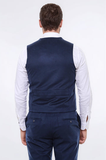 Navy Blue Slim Fit Plain 8-Button V-Neck Waistcoat – Wessi