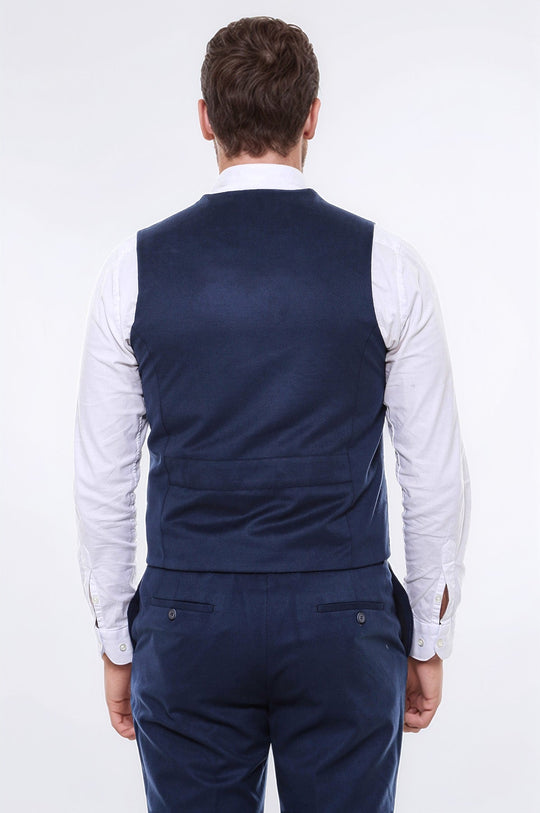 Navy Blue Slim Fit Plain 8-Button V-Neck Waistcoat – Wessi