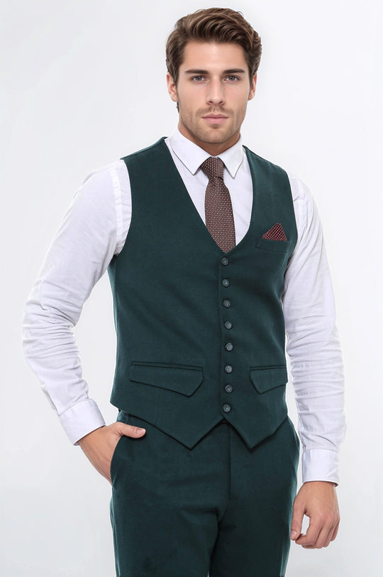 Green Plain 8 Buttoned Vest - Wessi