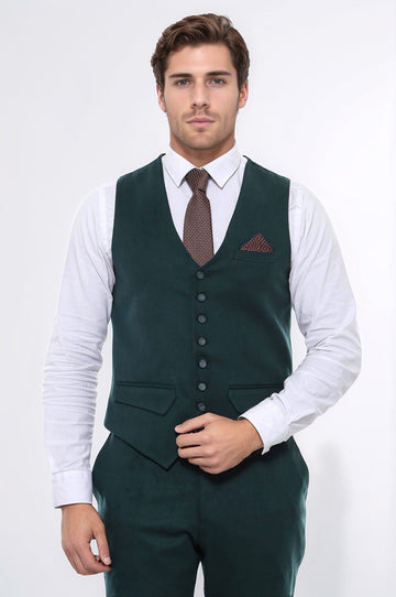 Green Plain 8 Buttoned Vest - Wessi
