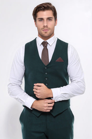 Green Plain 8 Buttoned Vest - Wessi