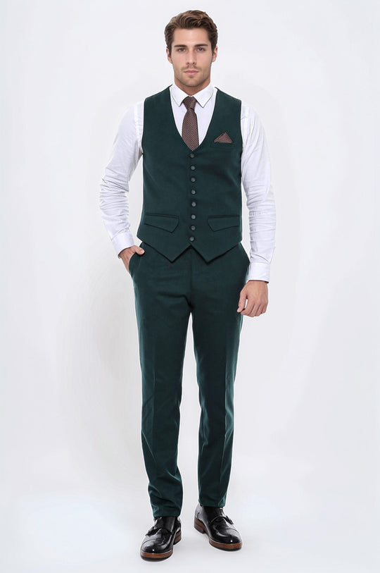 Green Plain 8 Buttoned Vest - Wessi