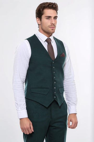 Green Plain 8 Buttoned Vest - Wessi