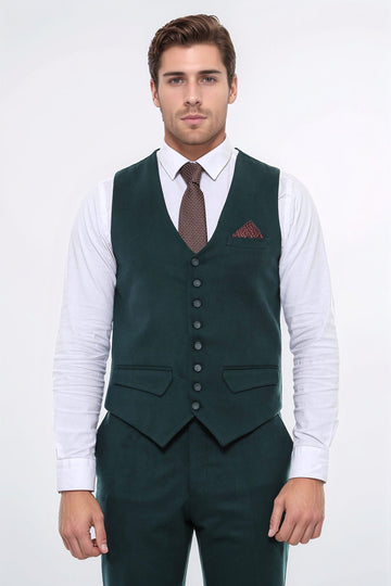 Green Plain 8 Buttoned Vest - Wessi